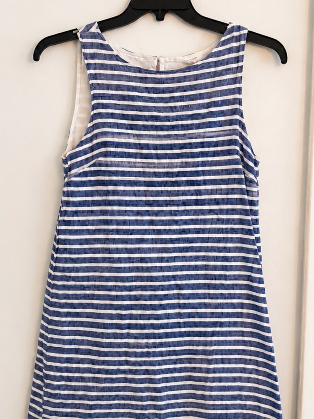 Beach Lunch Lounge Striped Linen Blend Shift Dress Medium Navy White - Picture 2 of 8